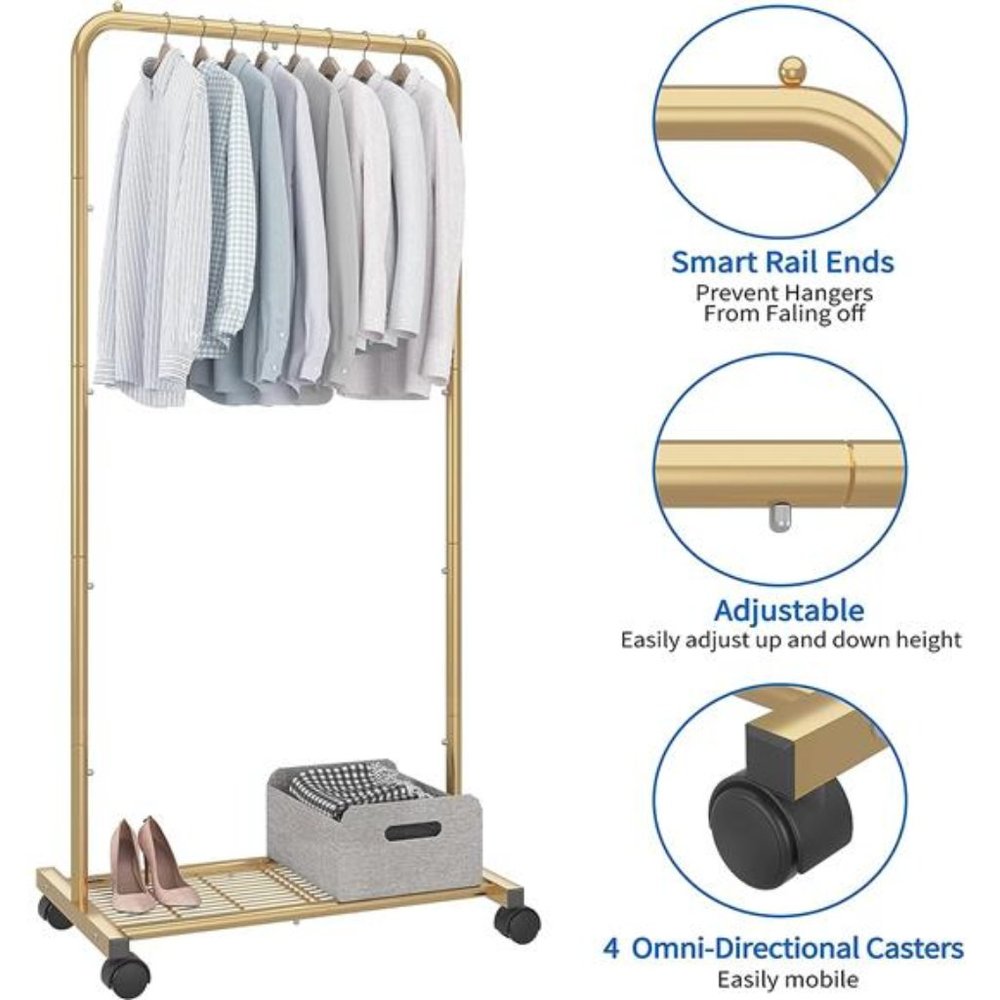 Standard Clothes Garment Rack, Clothing Rolling Rack, Golden Yellow - Picture 5 of 7